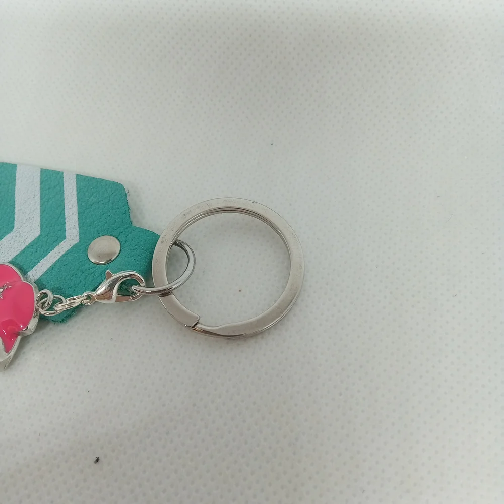 Chevron Pattern Keychain with Pink Boot and Hat Charms NEW Handmade